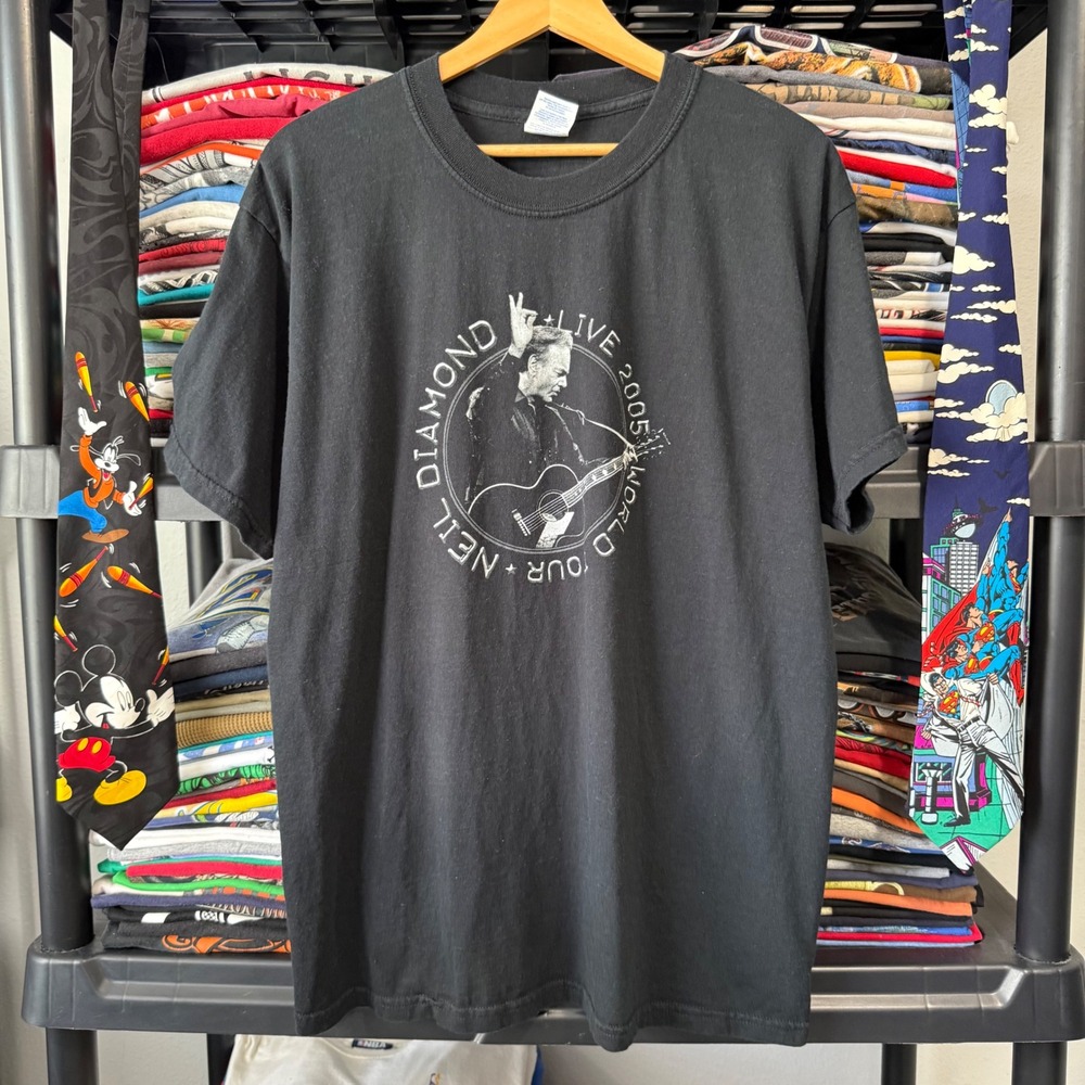 Y2K Black Neil Diamond Live 2005 World Tour Graphic T-Shirt Large